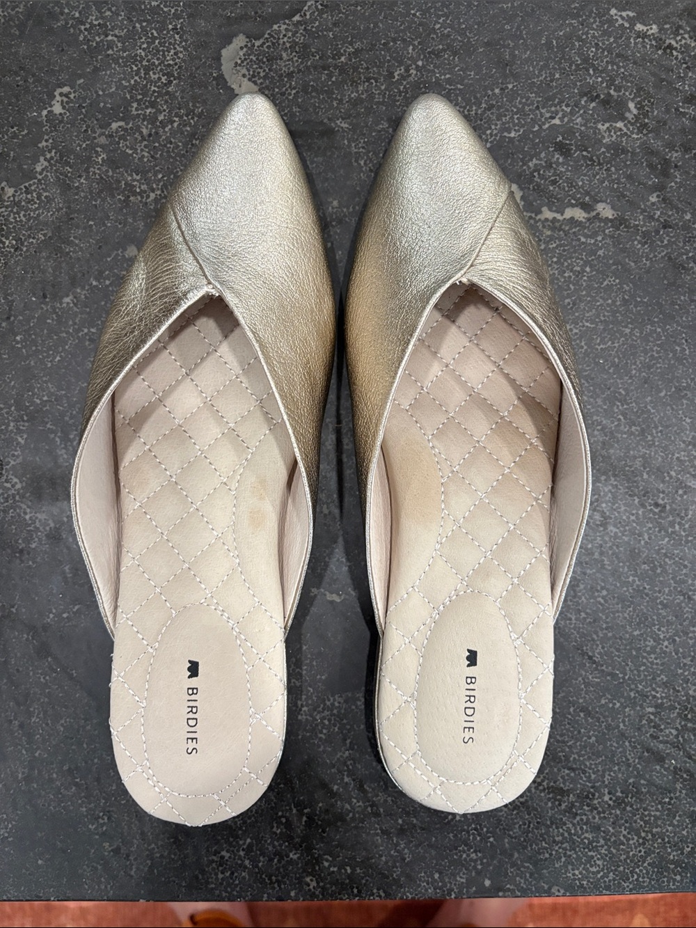 Birdies Metallic Gold Pointed Mules